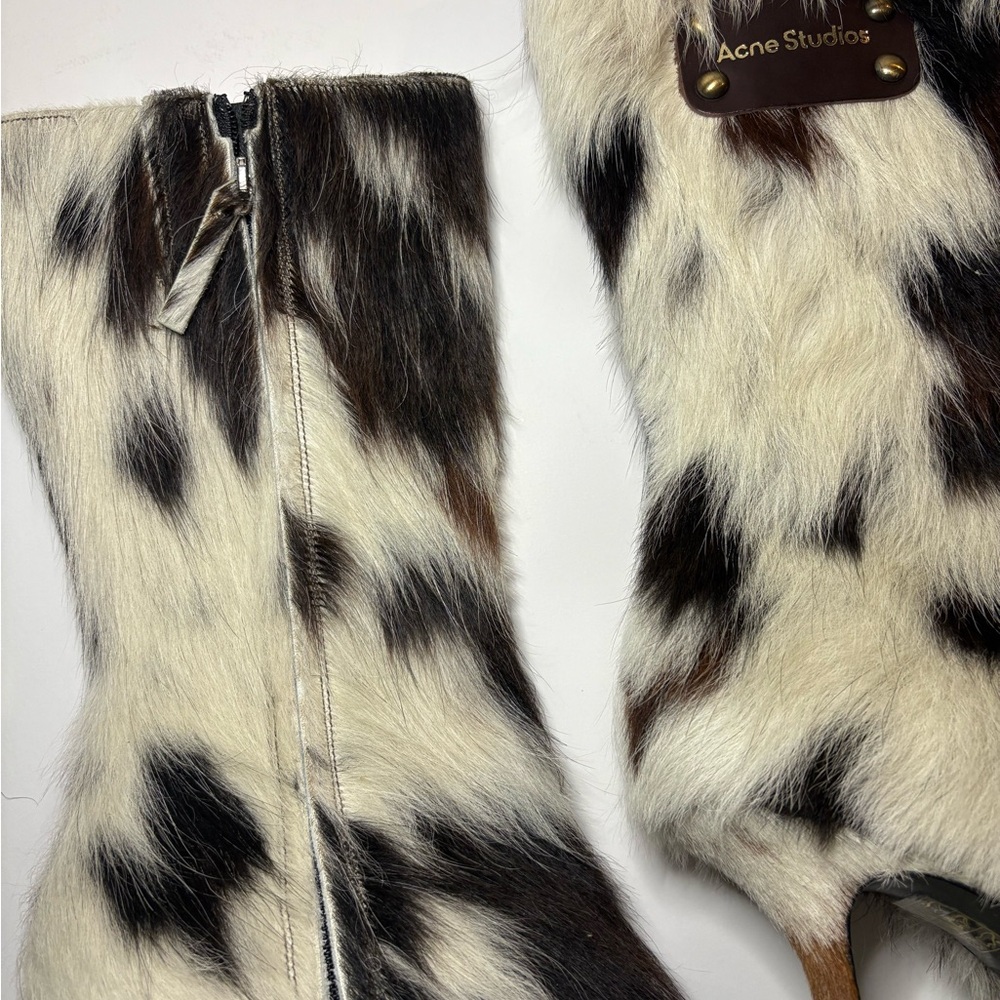 Acne Studios Cowhide/Calfhair Fur Stiletto Boots - Black, White & Brown (2024) - Picture 4 of 4